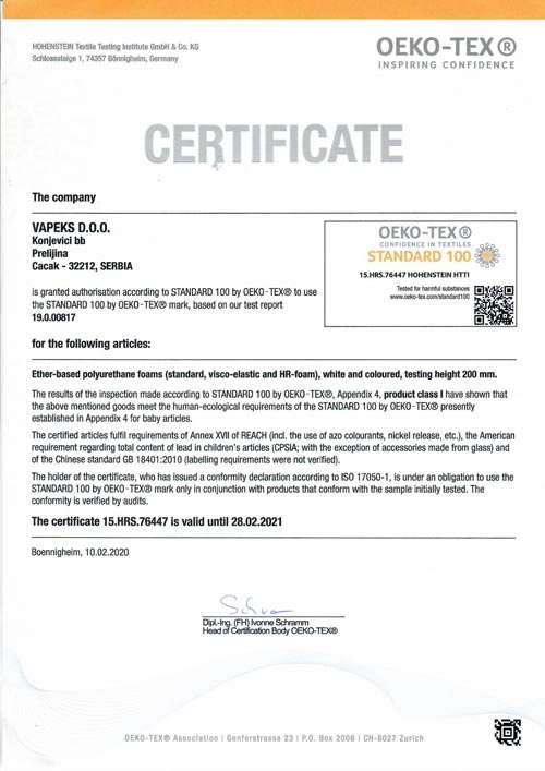 OEKO TEX Certificate 2021